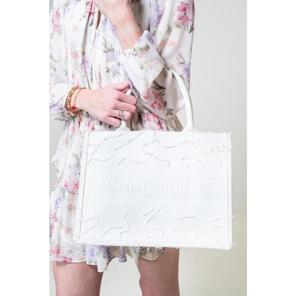 Christian Dior White Camouflage Canvas Medium Book Tote - Picture 1 of 6